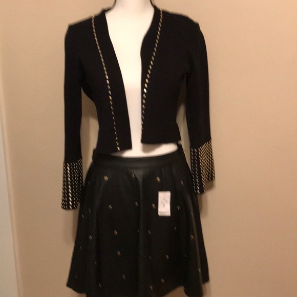 Dresses & Skirts - NWT faux leather skirt with gold studs